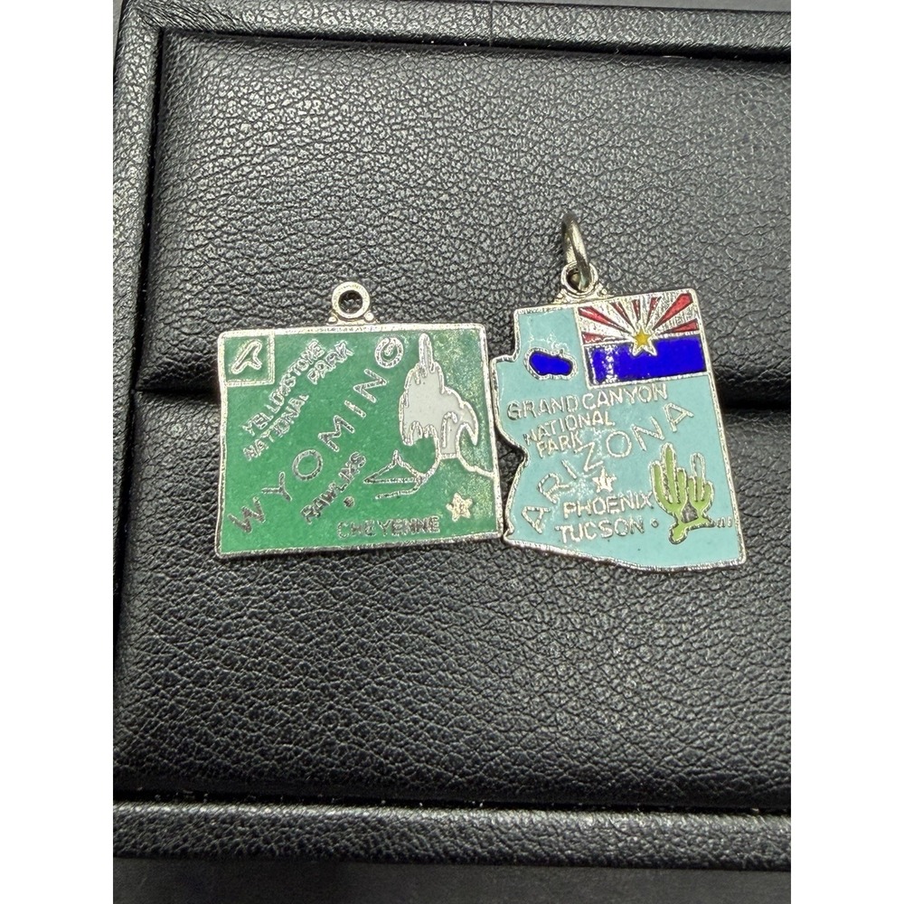 2 State Charms Silver Tone Arizona Wyoming K6 Japan